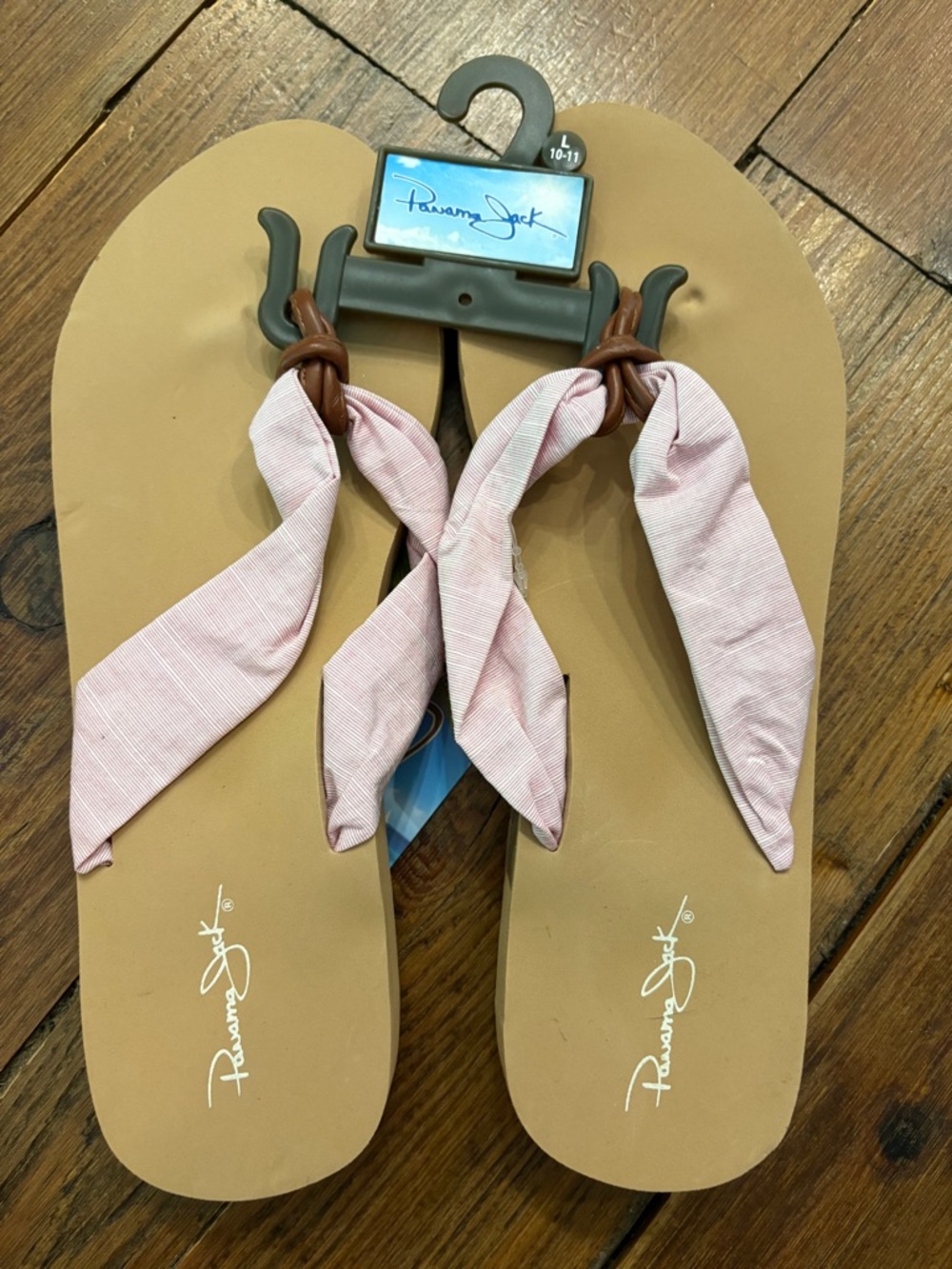 Panama Jack Tan Footbed Sandals with Light Pink Fabric Straps